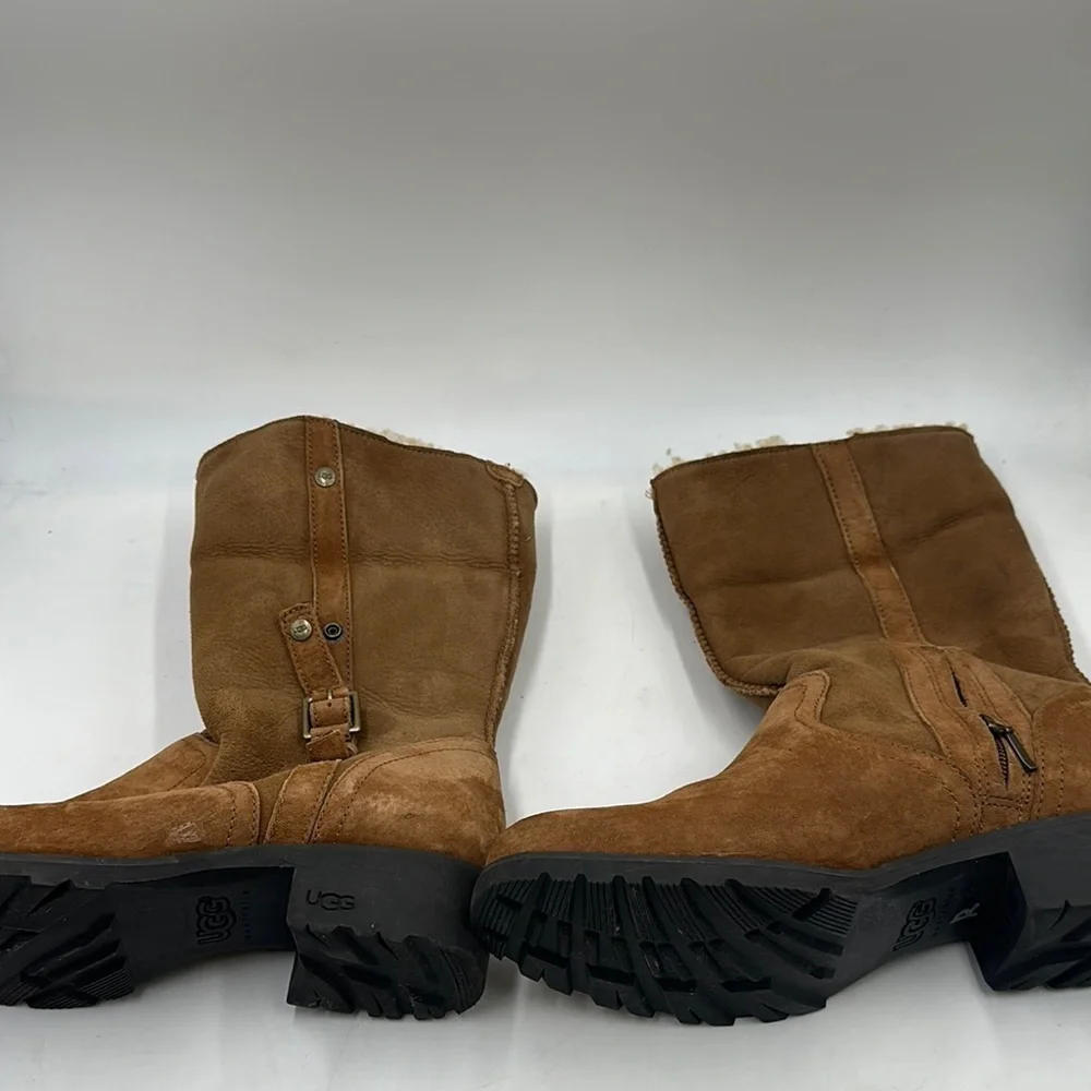 UGG Australia Bellevue Leather Sheepskin Lined Boots Women's Size 9 Buckle